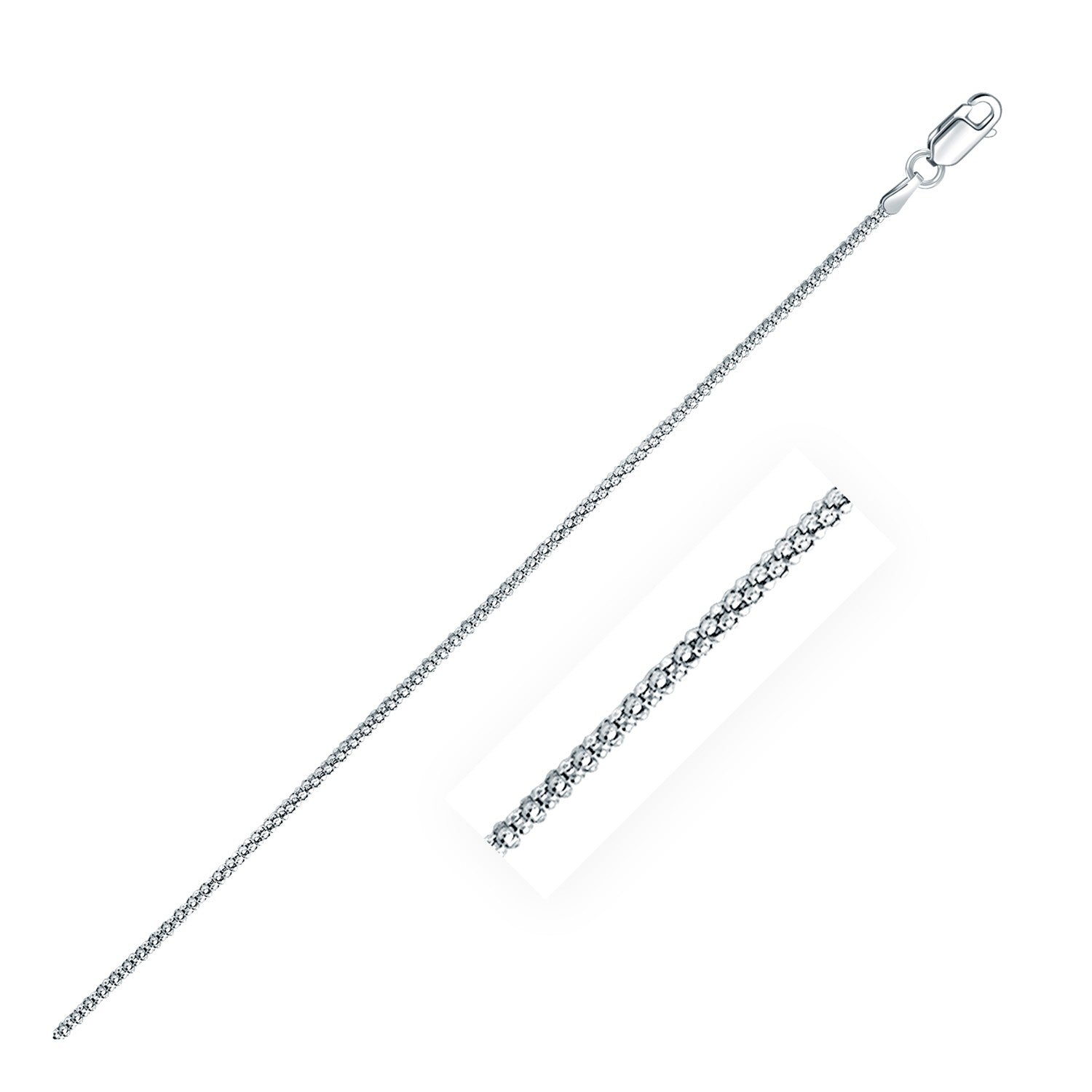 Rhodium-plated sterling silver popcorn chain with a lobster clasp.
