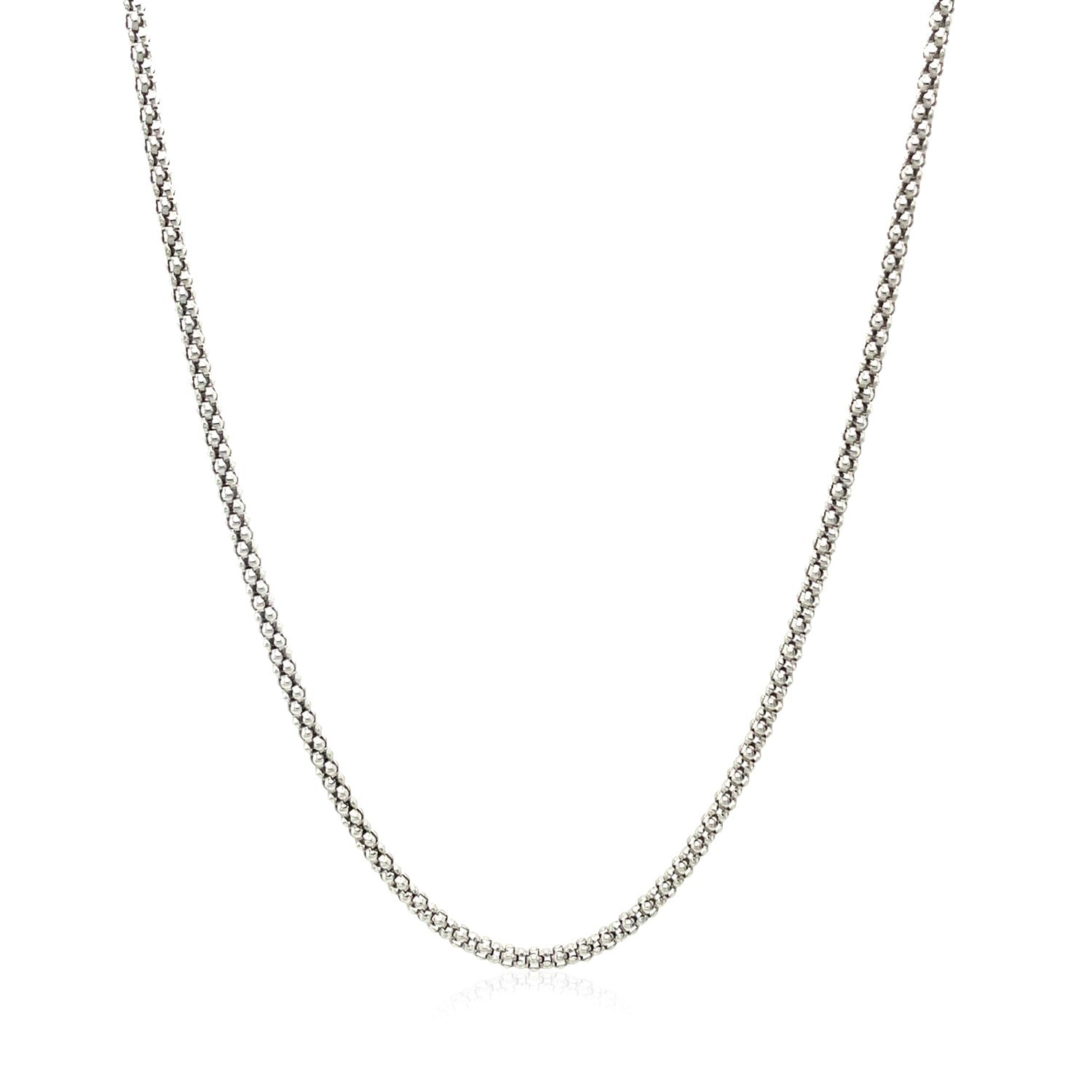 A rhodium-plated sterling silver popcorn style chain.
