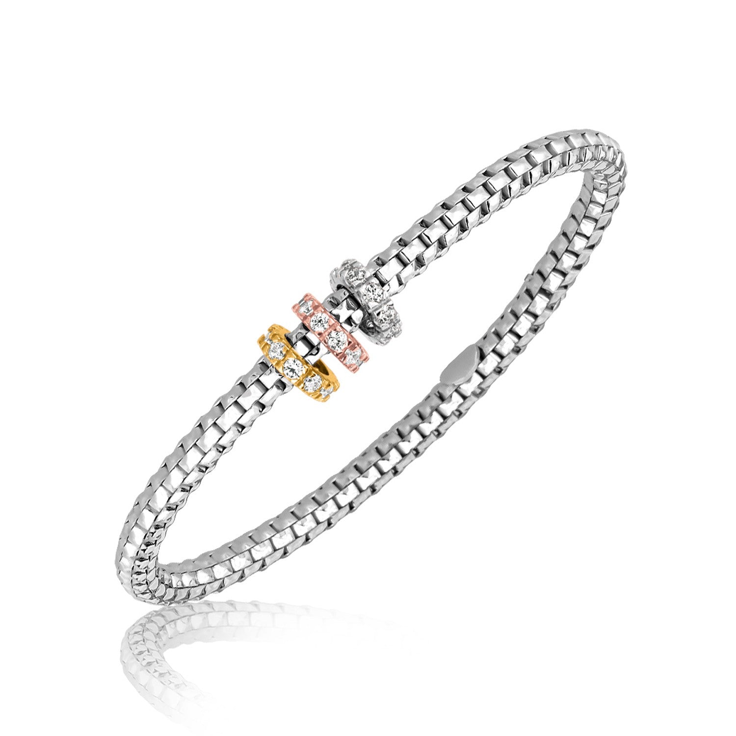 Sterling silver rhodium-plated mesh bangle with crystal yellow accents.