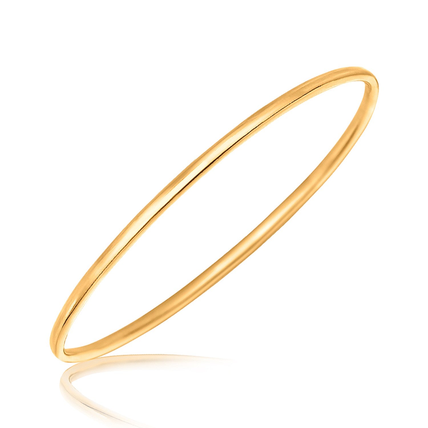 A polished, slim, yellow-plated sterling silver bangle is shown on a white background.