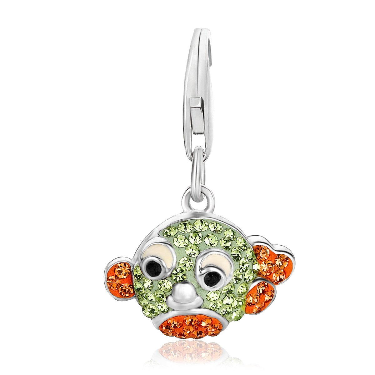 Sterling silver goldfish charm with multi-color crystal stones.