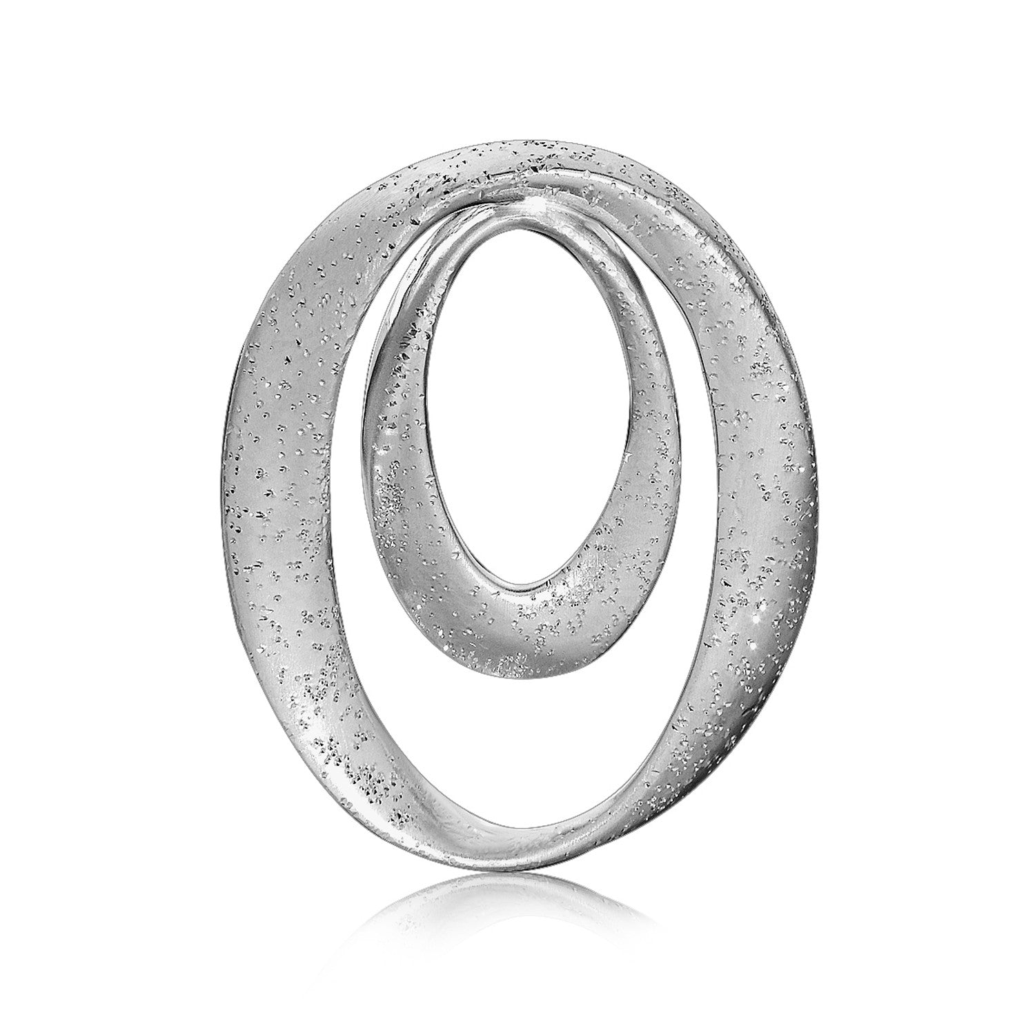 Sterling silver rhodium plated dual oval pendant with stardust texture.