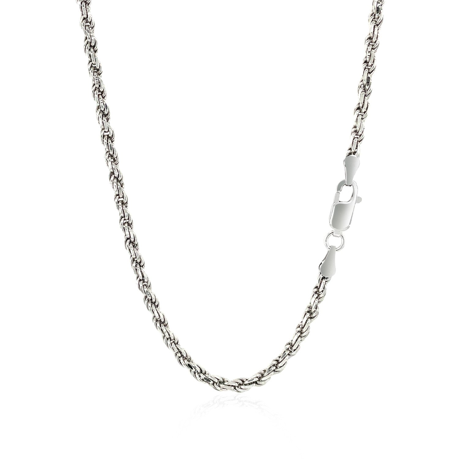 Sterling silver diamond cut rope chain with a lobster clasp.