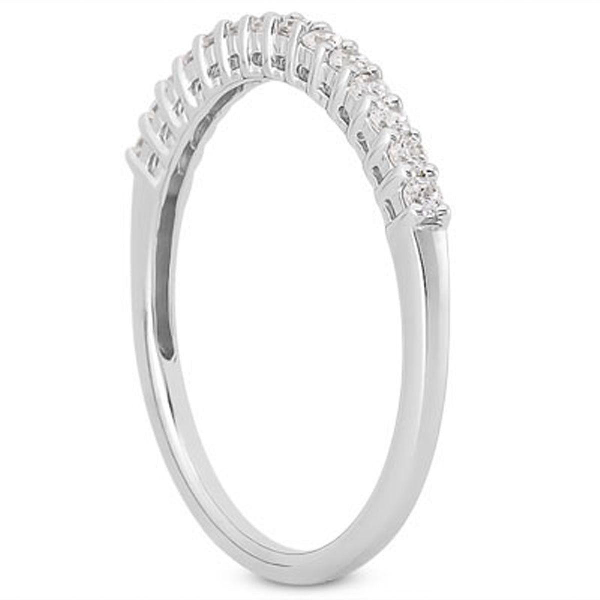 14k white gold shared prong diamond wedding ring band with airline gallery.