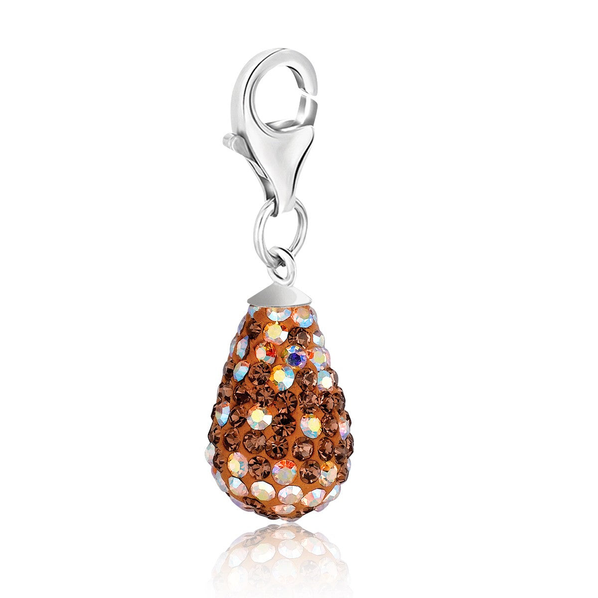 Sterling silver teardrop charm with multi-color crystal stones.