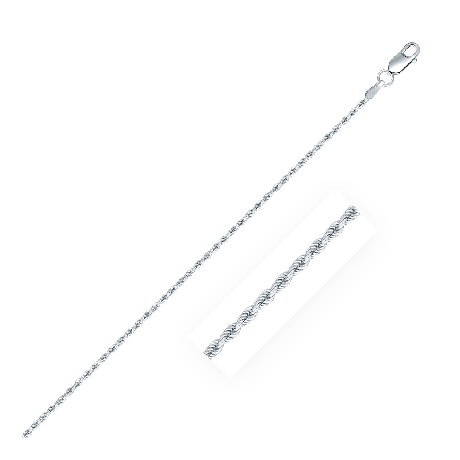 Sterling silver diamond cut rope chain with a lobster clasp.