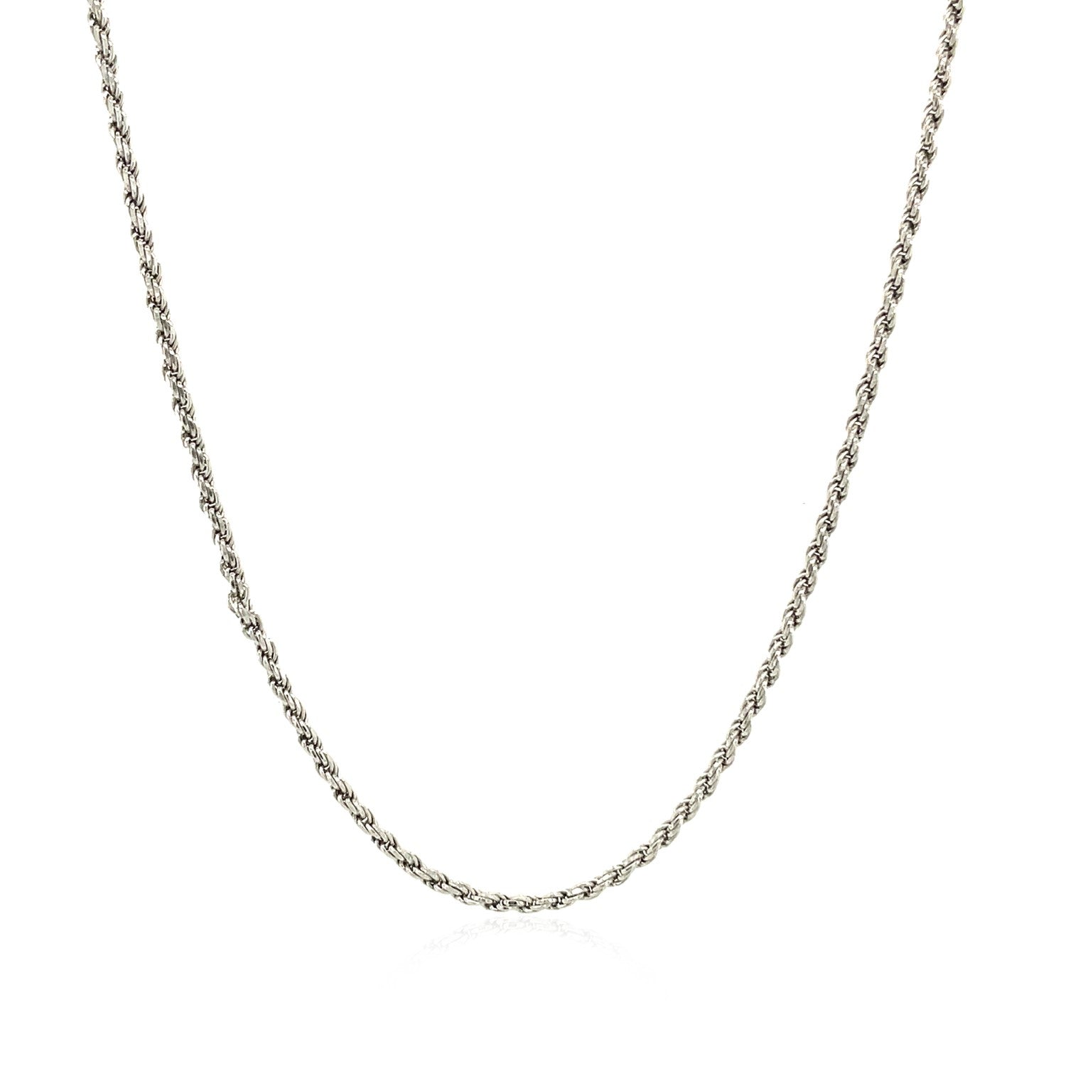 Sterling silver diamond cut rope chain with a rhodium polish.