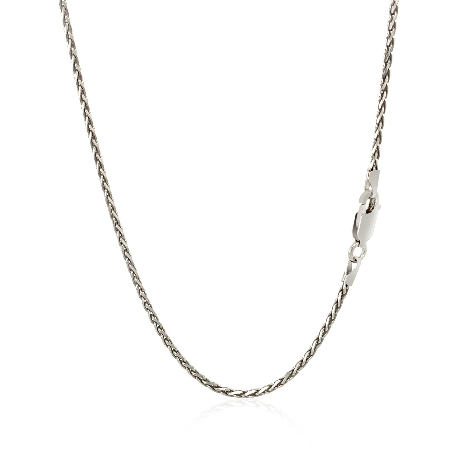 Sterling silver rhodium-plated wheat chain with a lobster clasp.