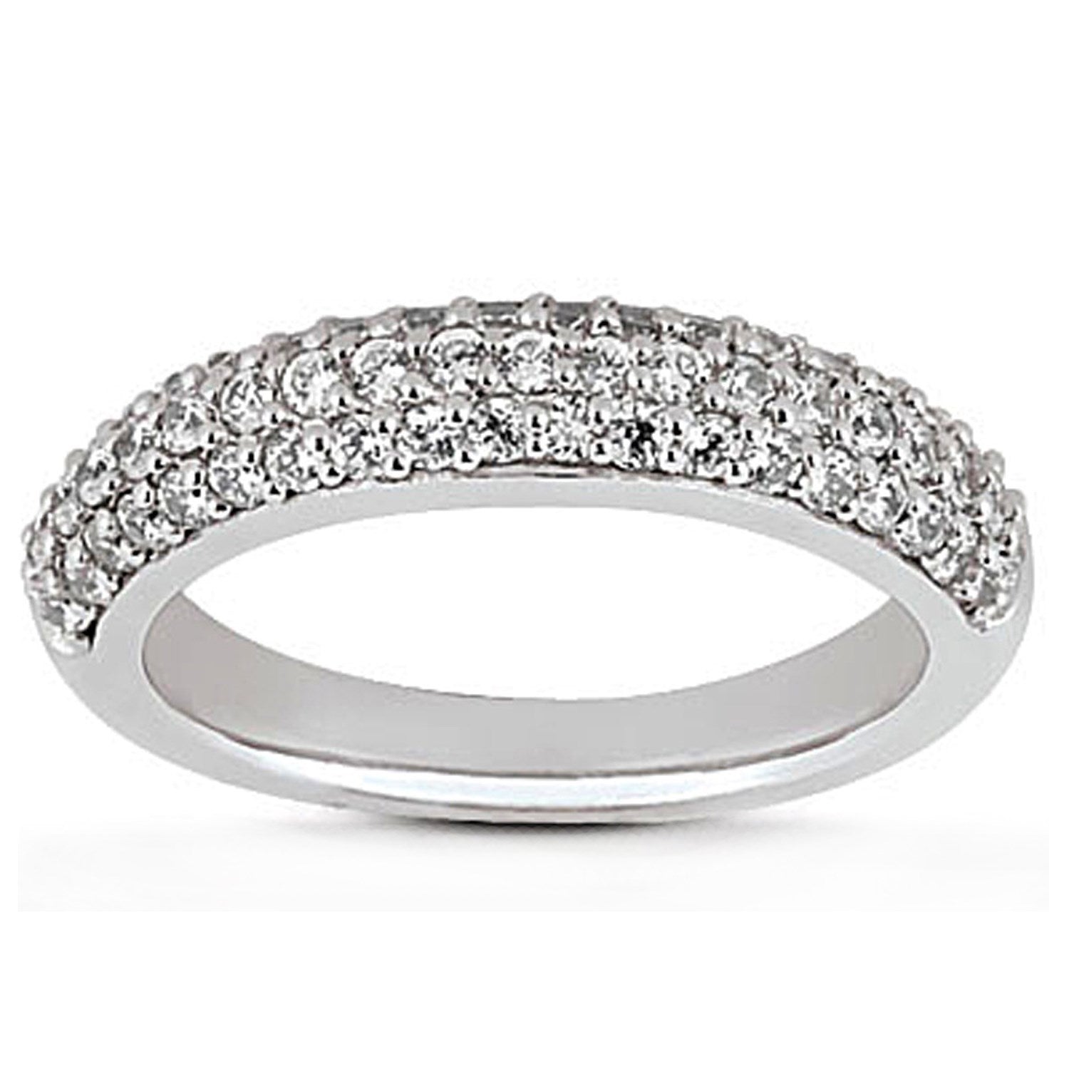 14k white gold triple multi-row micro-pave diamond wedding ring band.