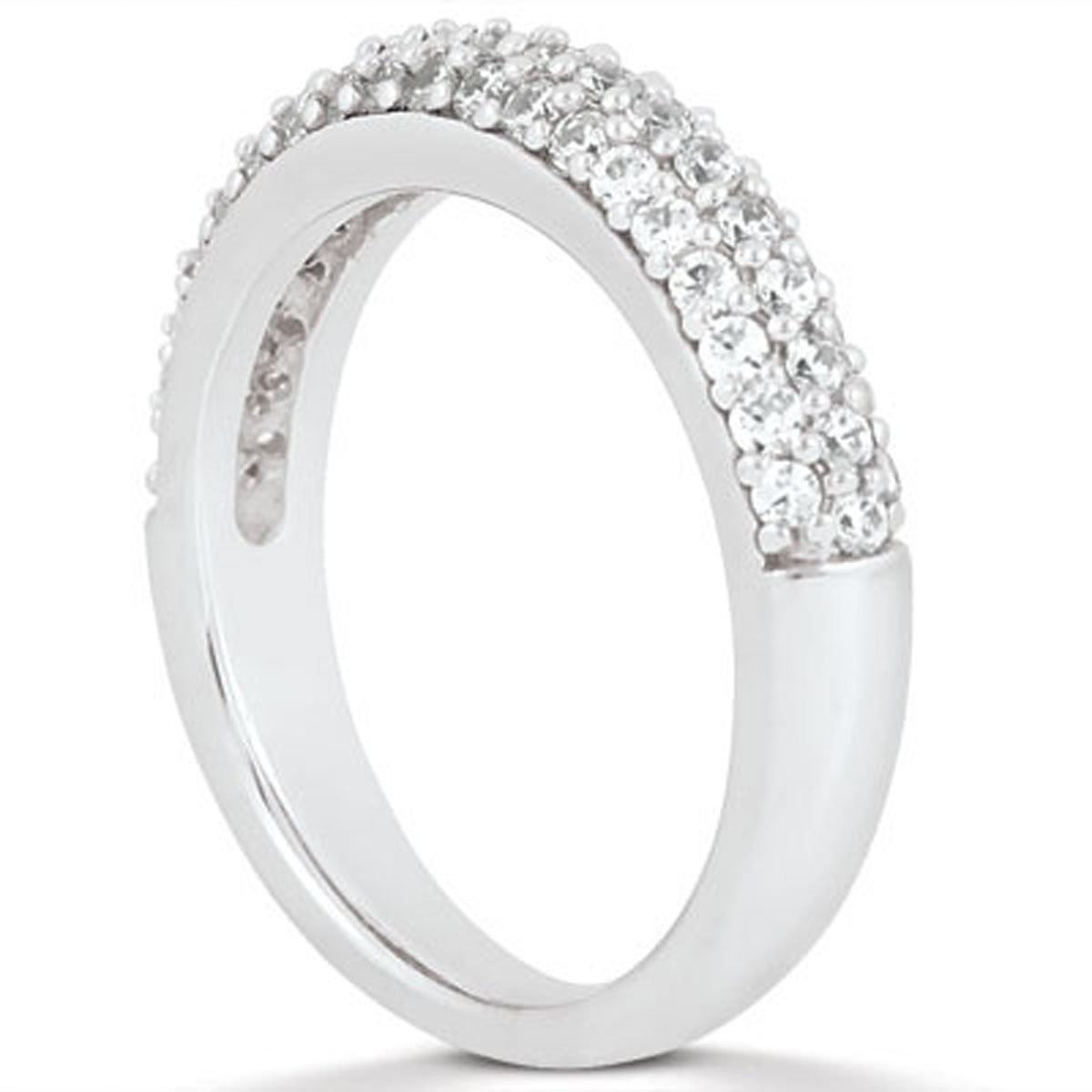 14k white gold triple multi-row micro-pave diamond wedding ring band.