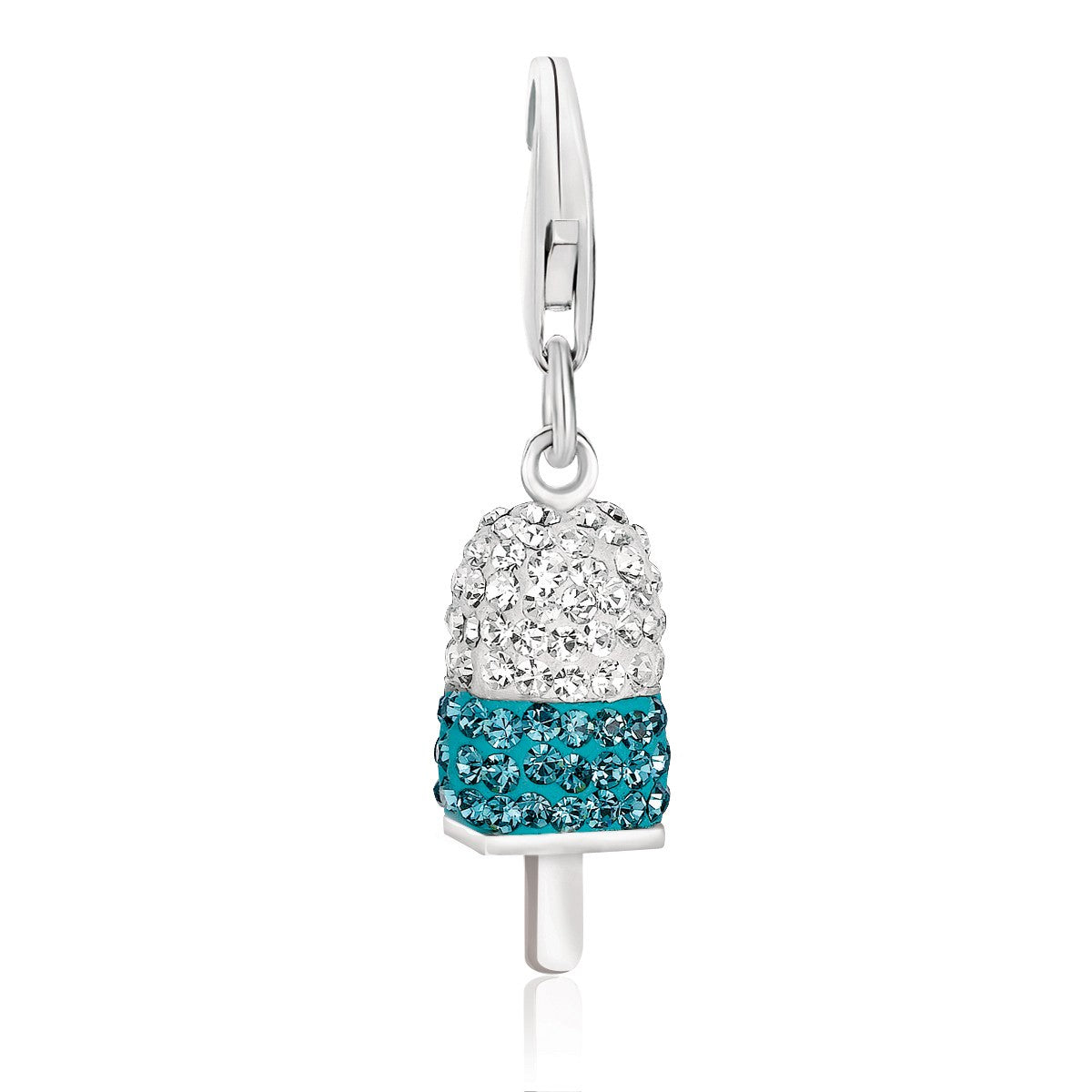 Sterling silver ice-pop charm with white and blue crystal accents.