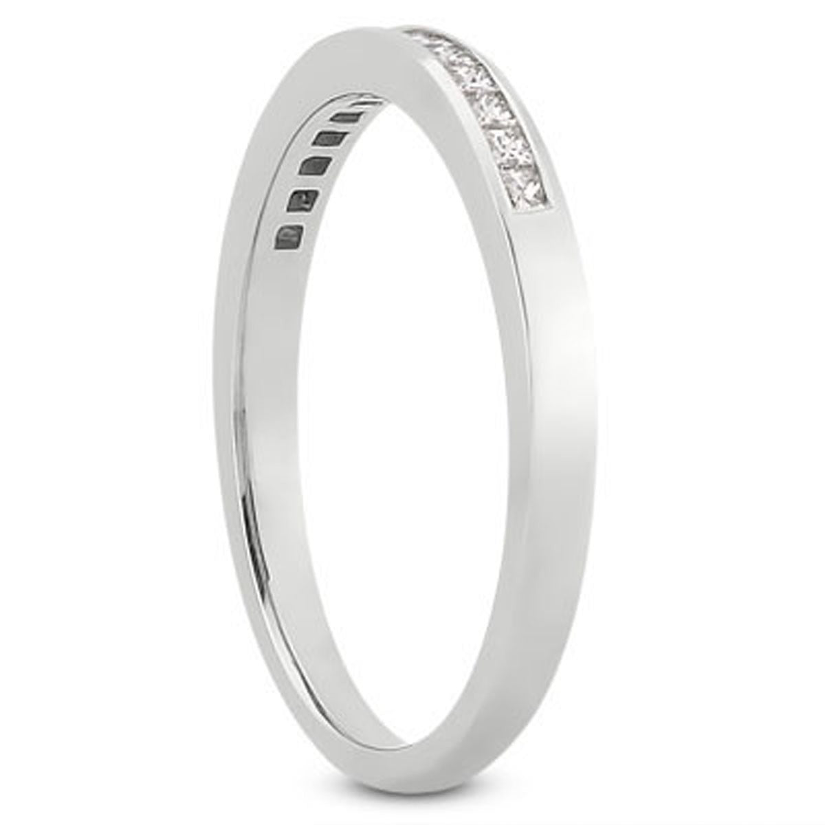 14k white gold channel set princess diamond wedding ring band.