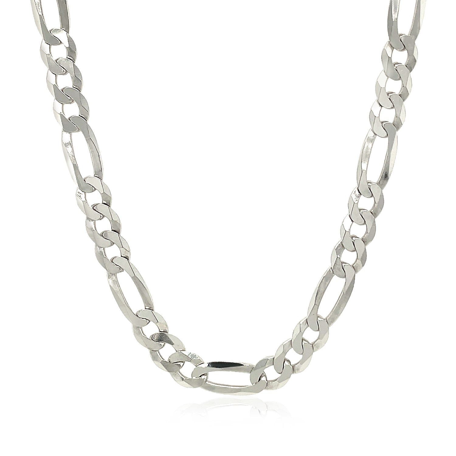 Rhodium-plated sterling silver Figaro chain, 5.40 mm wide, with a lobster clasp.
