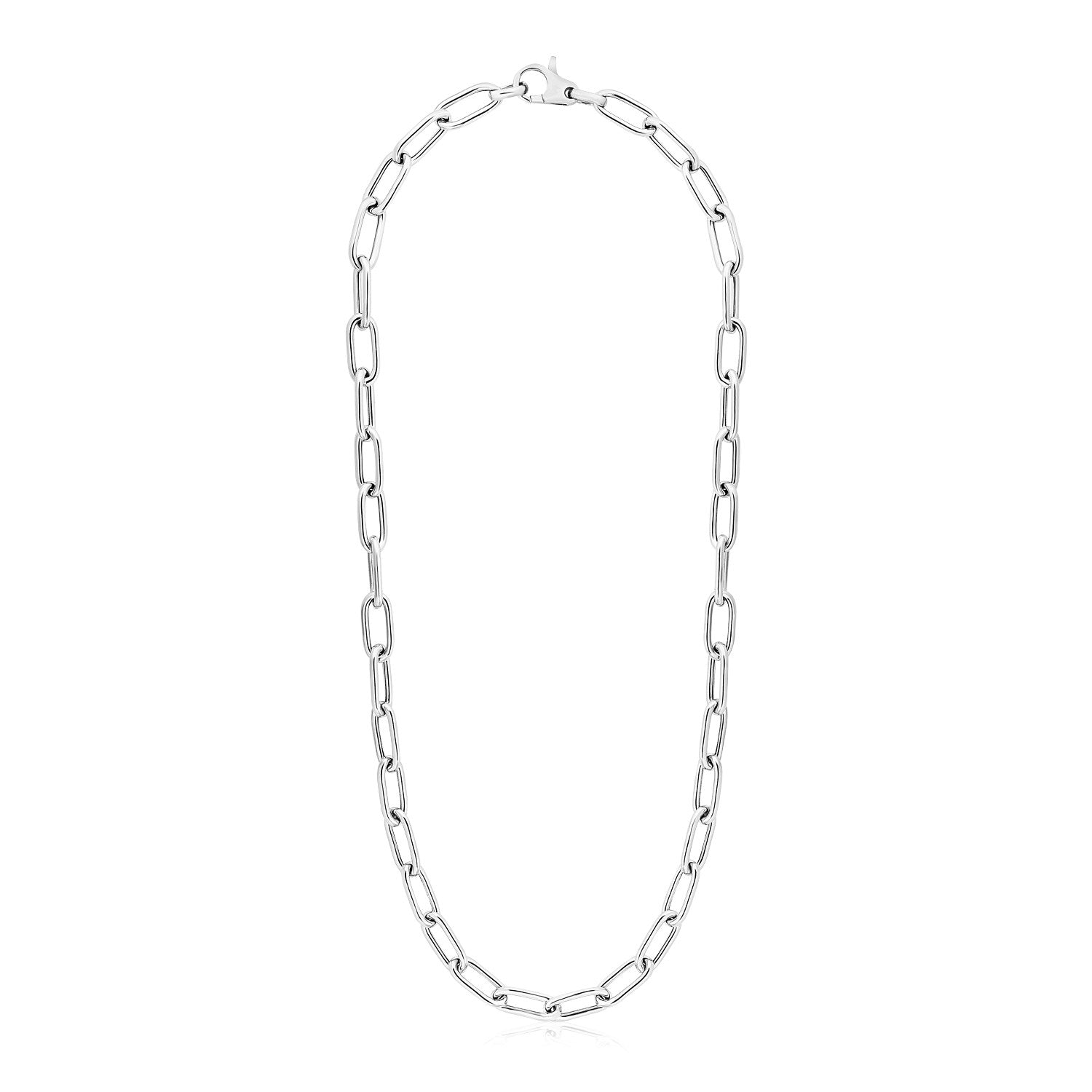 Sterling silver wide paperclip chain necklace with a lobster clasp.
