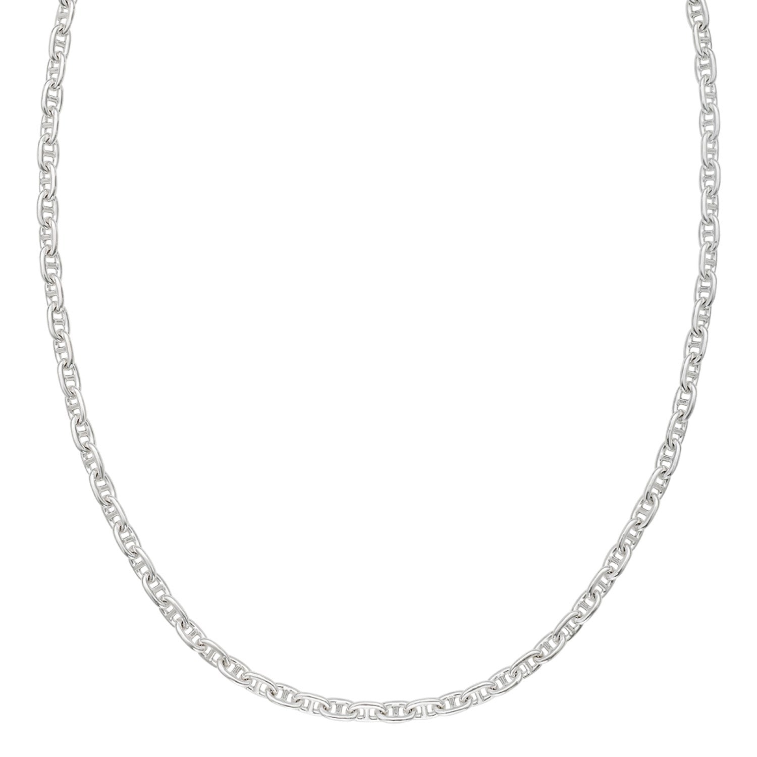 Sterling silver anchor chain necklace with polished interlocking links.