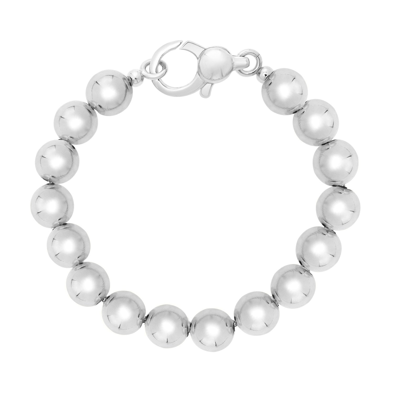 Rhodium-plated sterling silver bead bracelet with a lobster clasp.