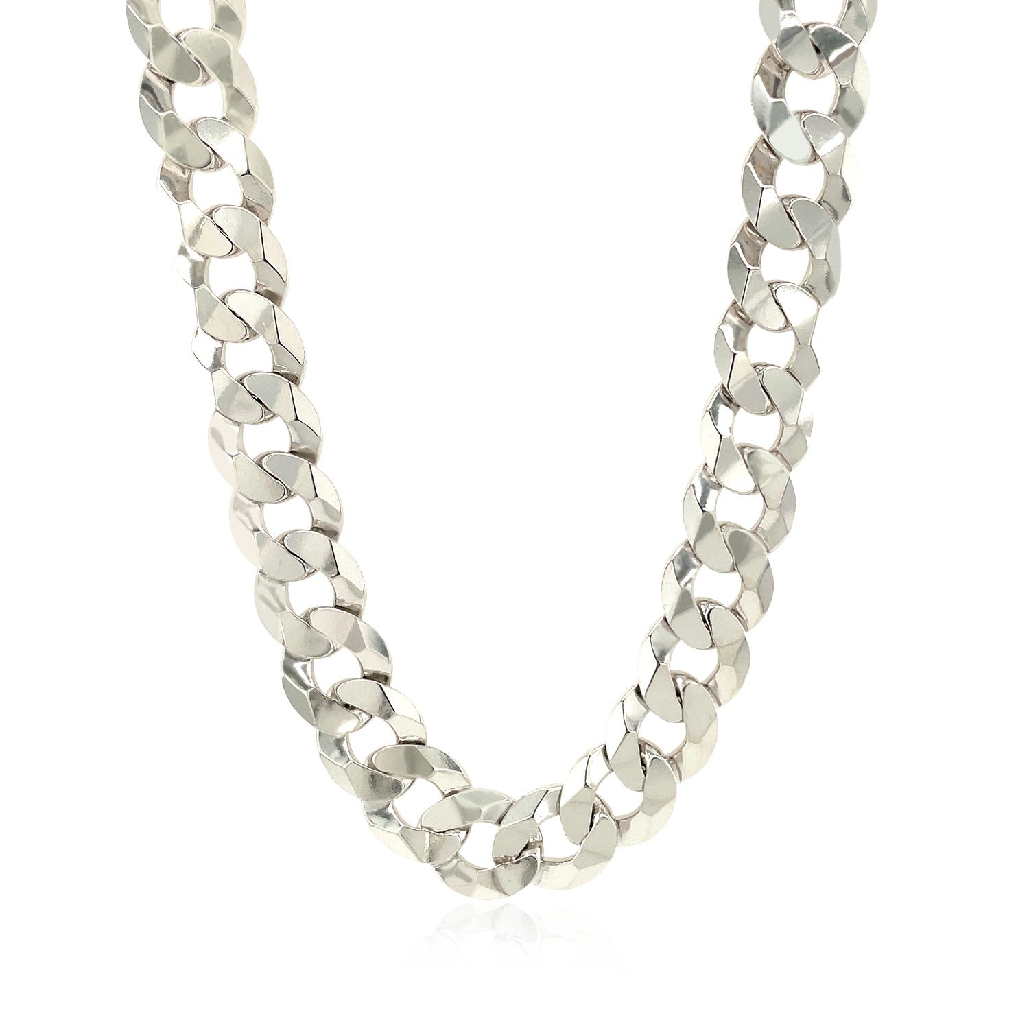 Rhodium plated sterling silver curb style chain, 10.20 mm wide.