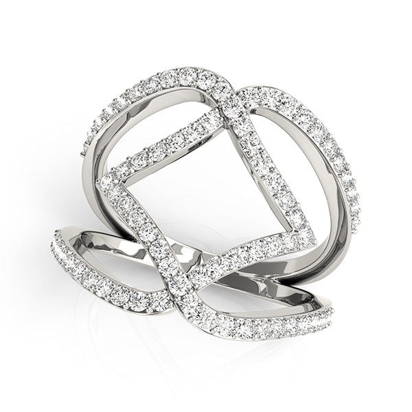 14k white gold entwined design diamond dual band ring with 72 round diamonds.