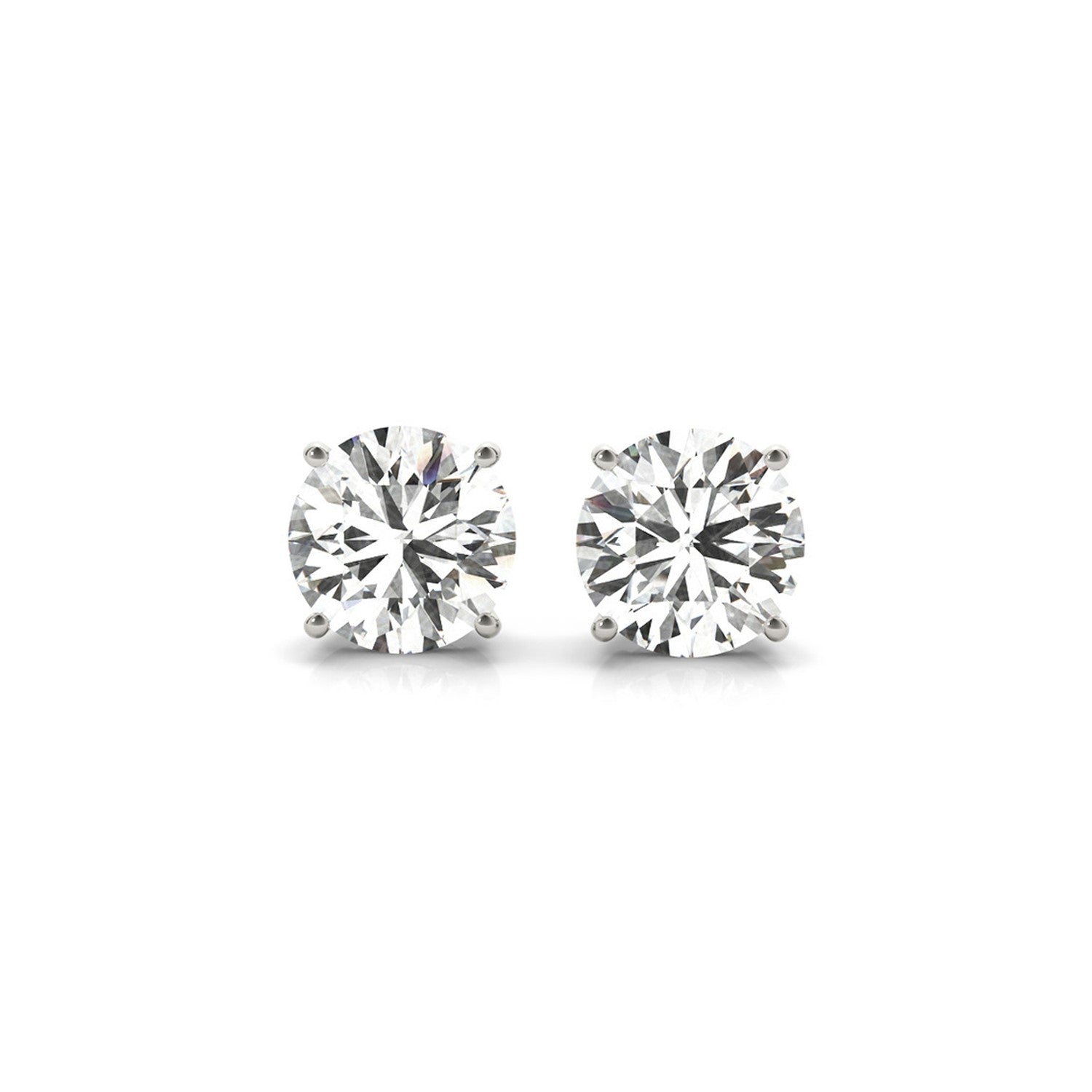 A pair of round, brilliant-cut lab-grown diamond stud earrings in 14k white gold.
