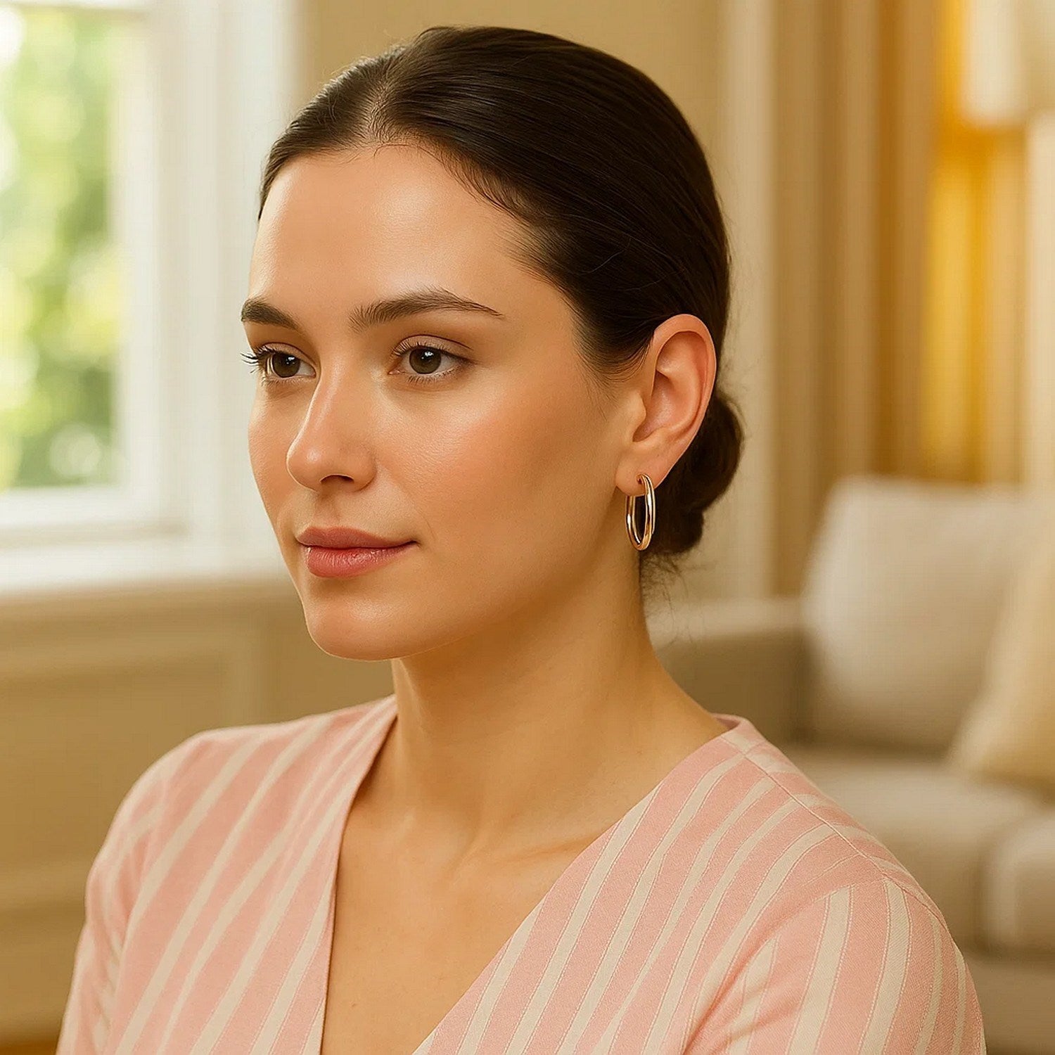 Sterling silver polished hoop earrings with rhodium plating.