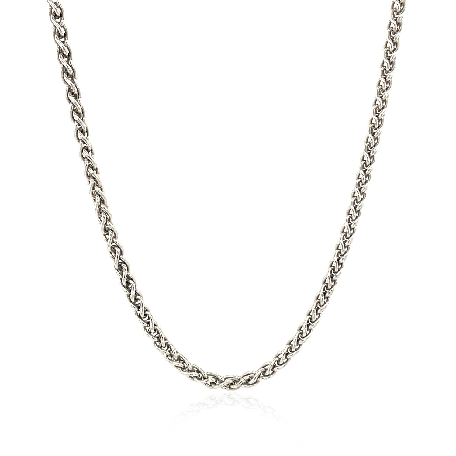 Sterling silver rhodium-plated wheat chain with a lobster clasp.