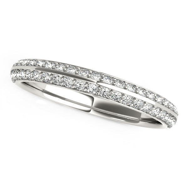 14k white gold two-row pave set diamond wedding band.
