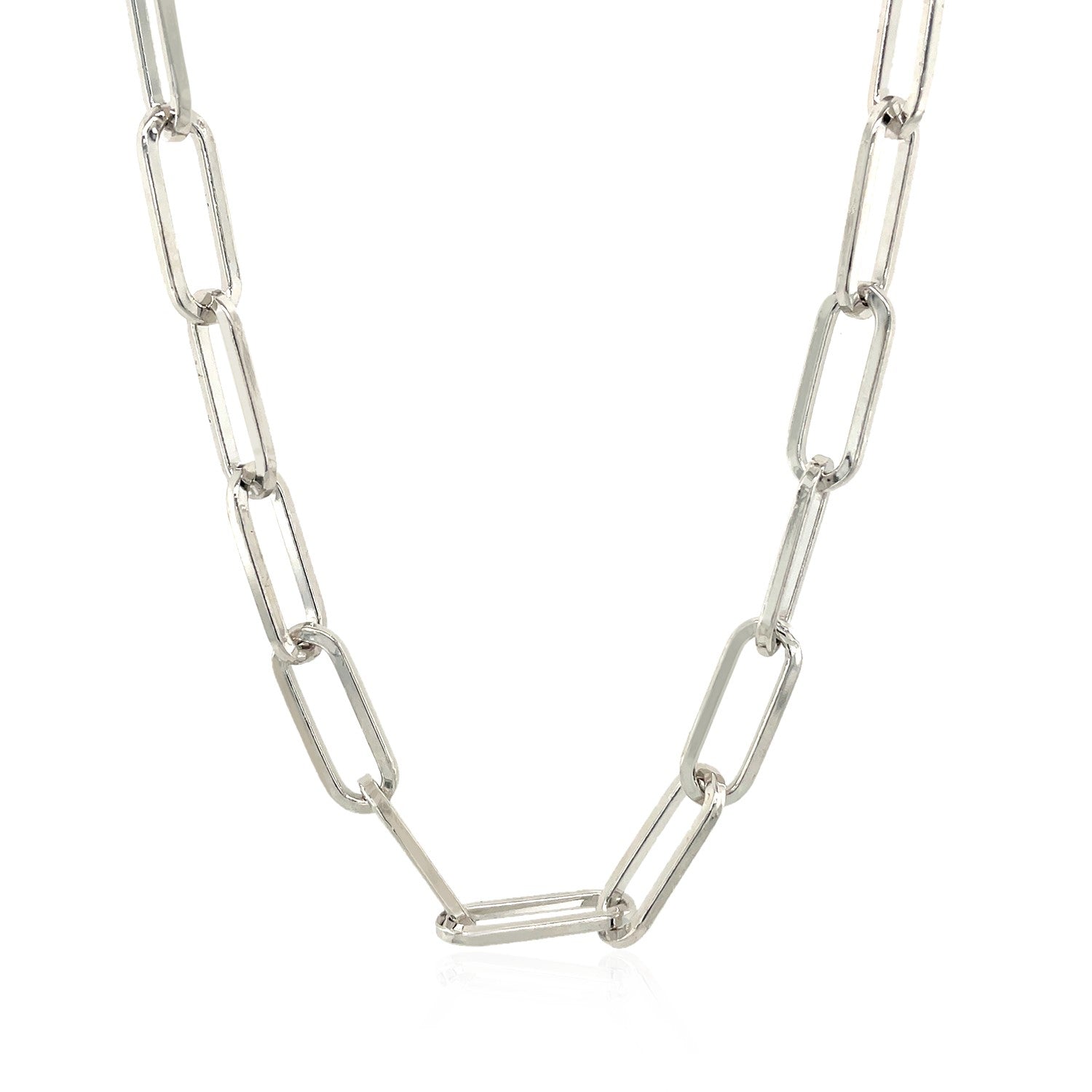 Sterling silver paperclip chain necklace with a polished finish.