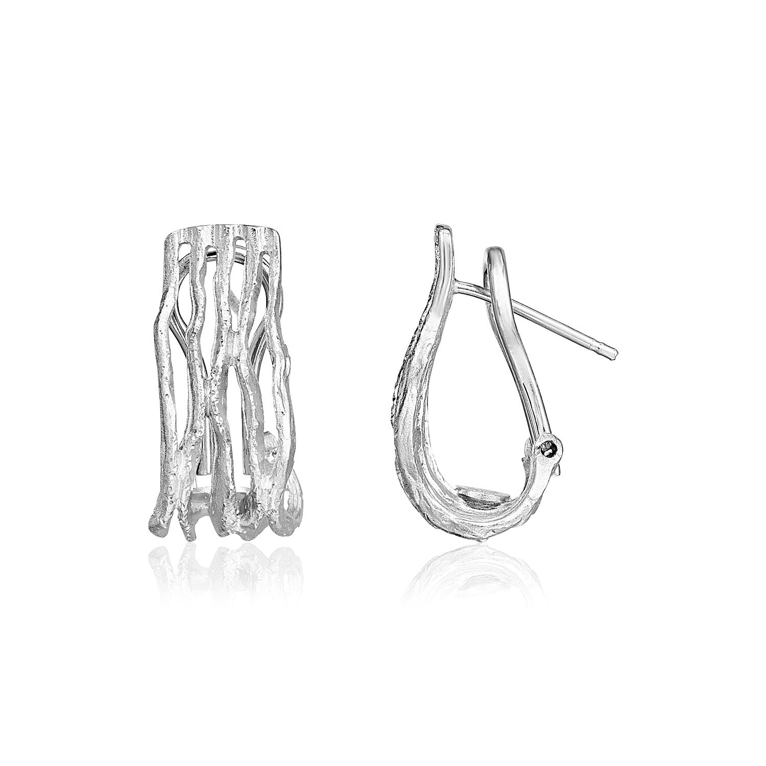 Sterling silver abstract wave earrings with a sparkle texture and omega back clasps.