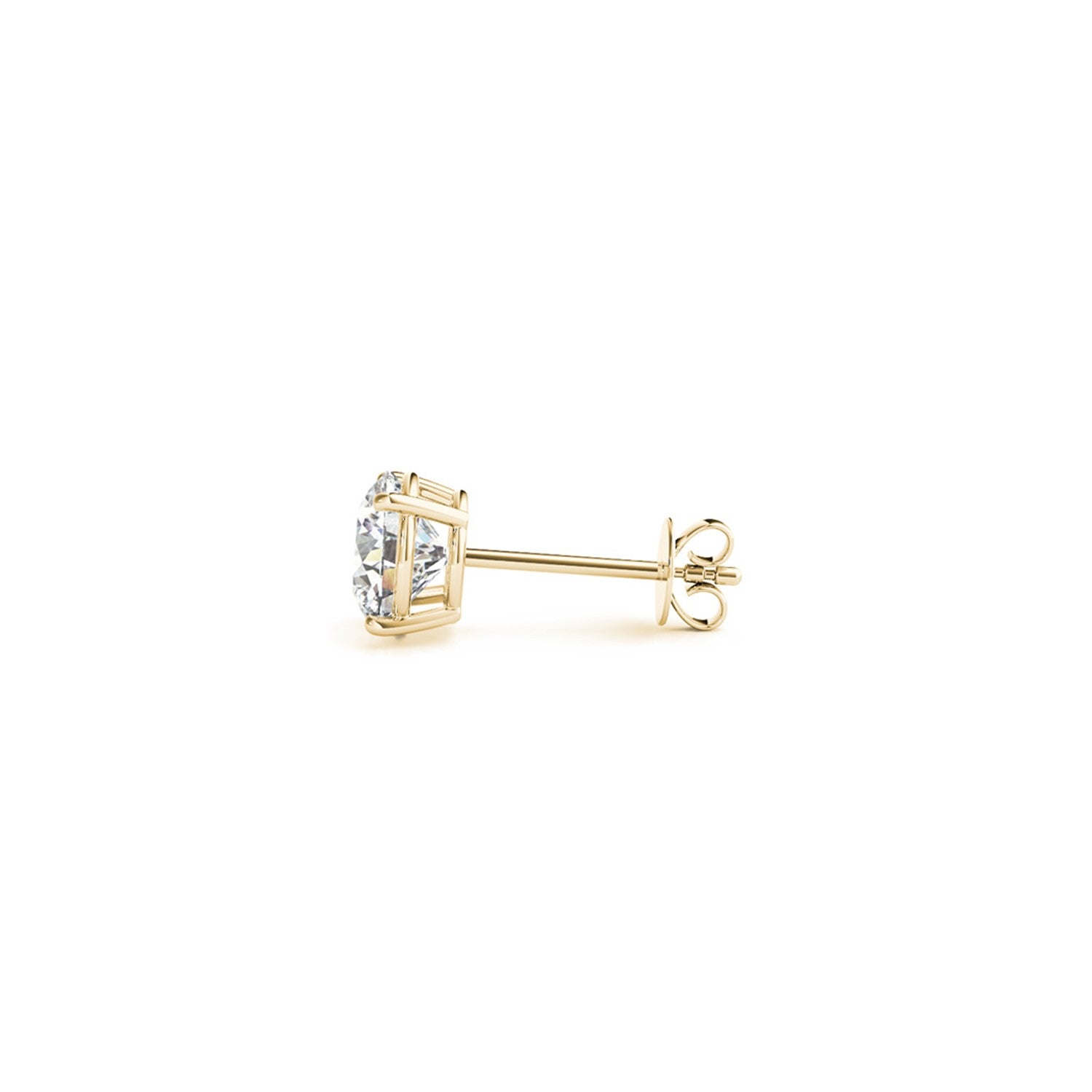 A single yellow gold stud earring with a round diamond in a four-prong setting.