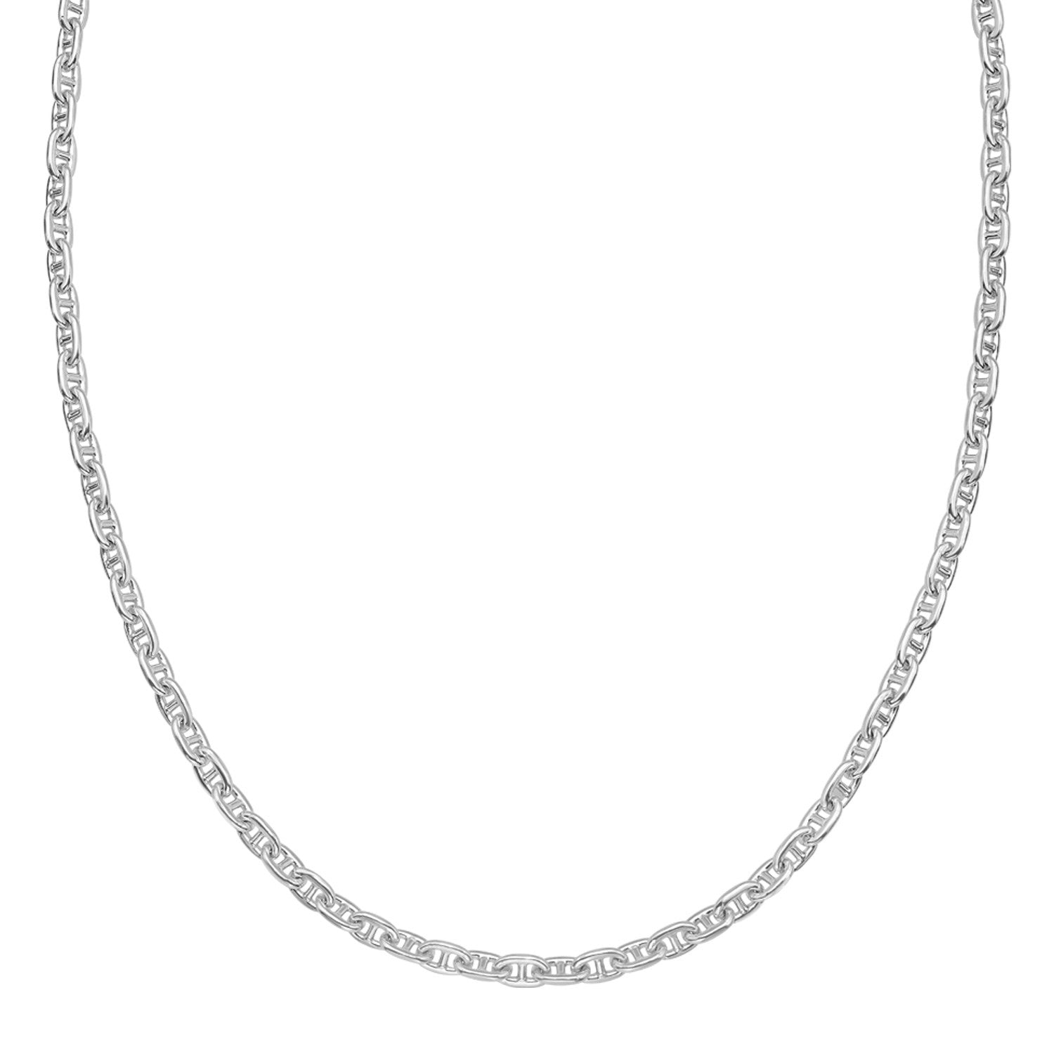 Sterling silver anchor chain necklace with polished interlocking links.
