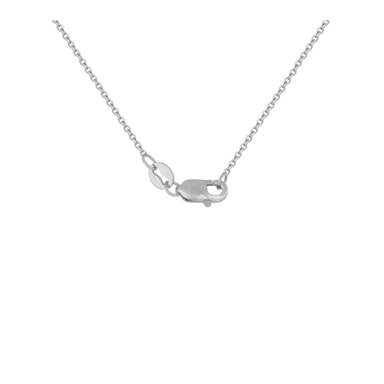 A 14k white gold cable chain with a lobster clasp.