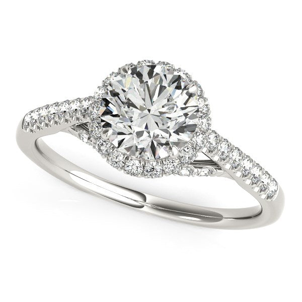 14k white gold round cut pave set diamond engagement ring.