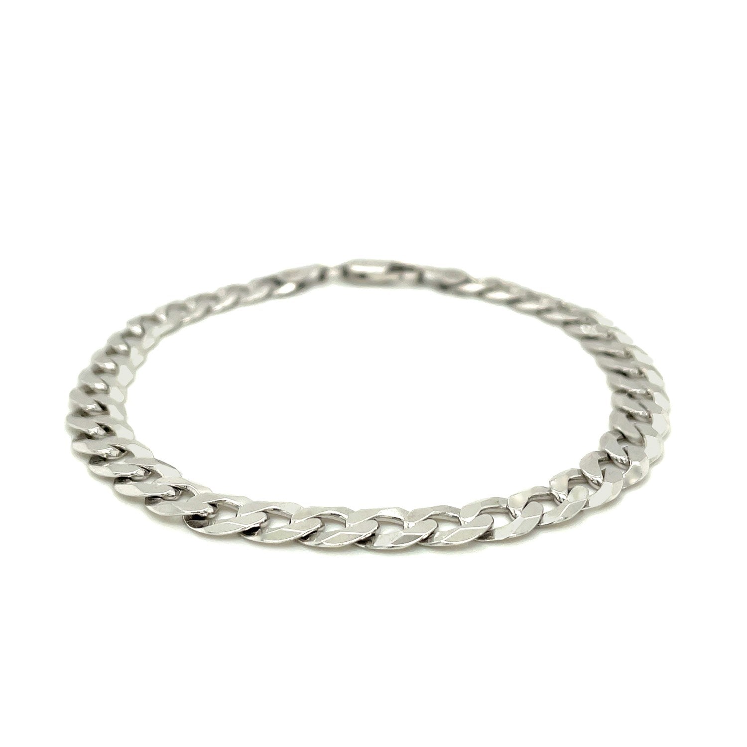 Rhodium-plated sterling silver curb chain bracelet with a lobster clasp.