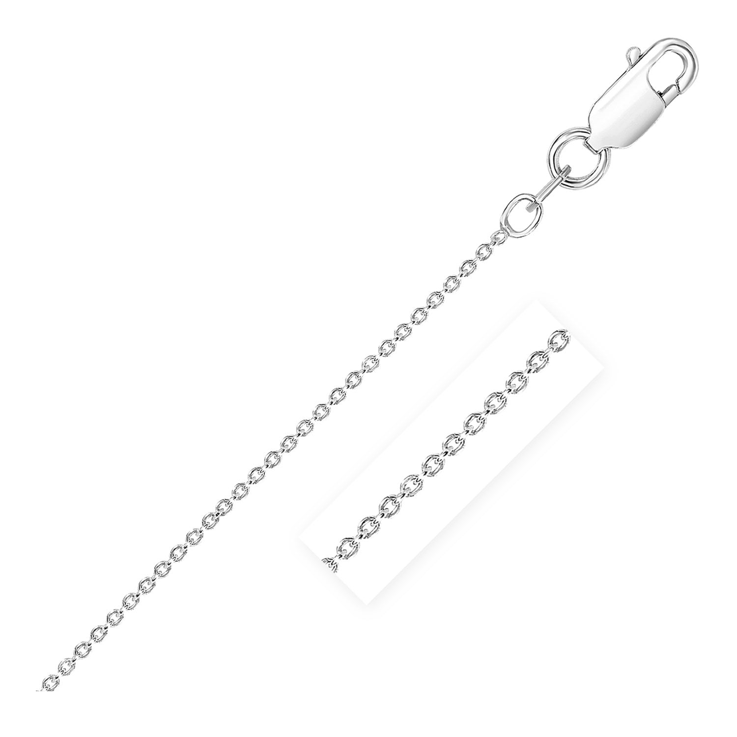 Sterling silver rhodium-plated round cable chain with a lobster clasp.