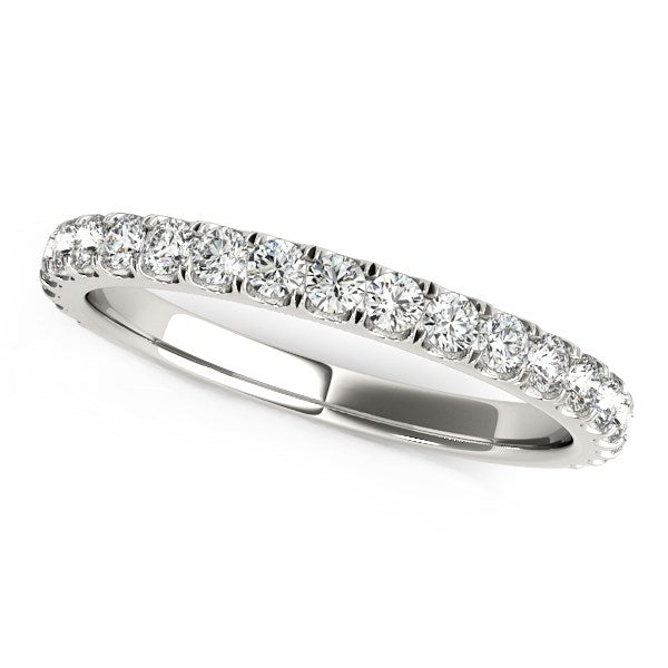14k white gold wedding band with 21 round pave-set diamonds.