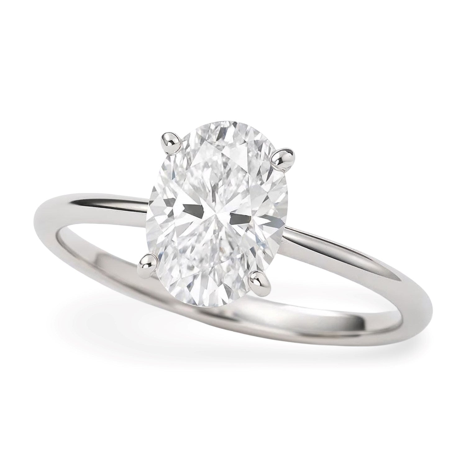 1 carat oval lab-grown diamond solitaire ring in 14K white gold.