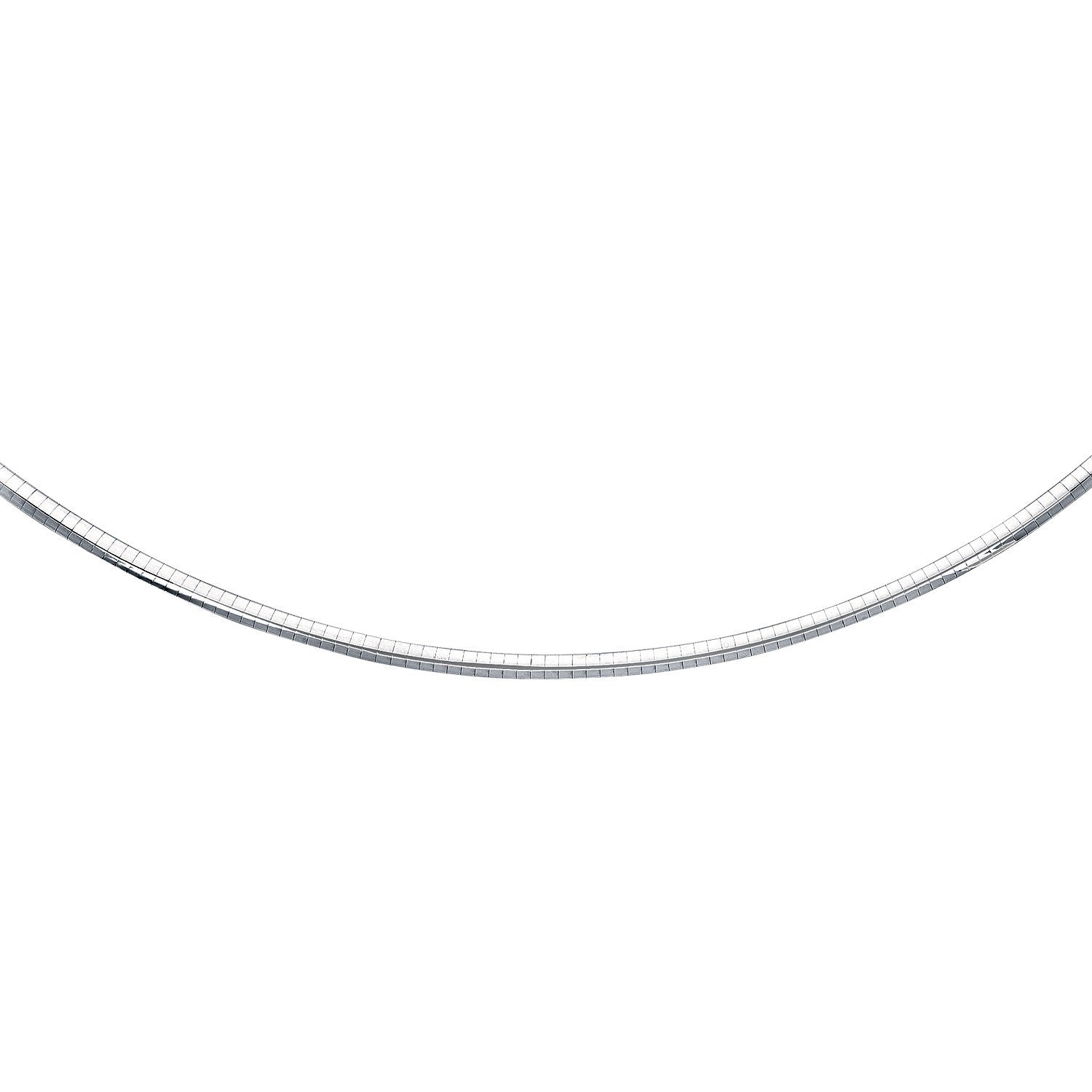 A sterling silver omega chain necklace with a smooth, reflective surface.