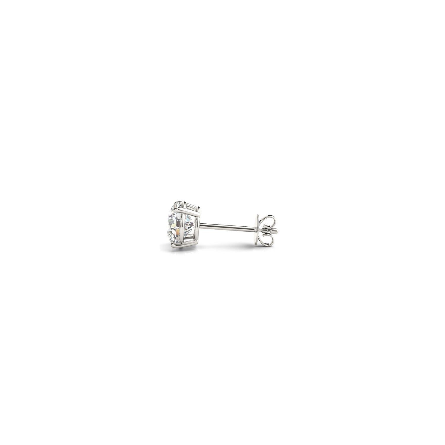 A single round lab-grown diamond stud earring in white gold with a push back.