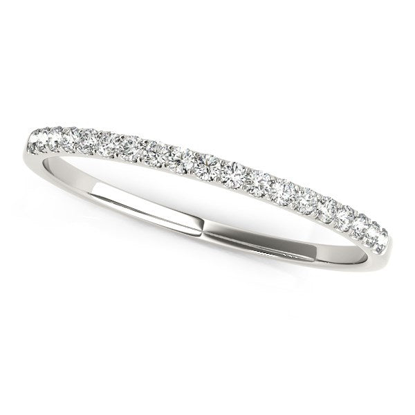 14k white gold wedding ring with pave-set round diamonds.