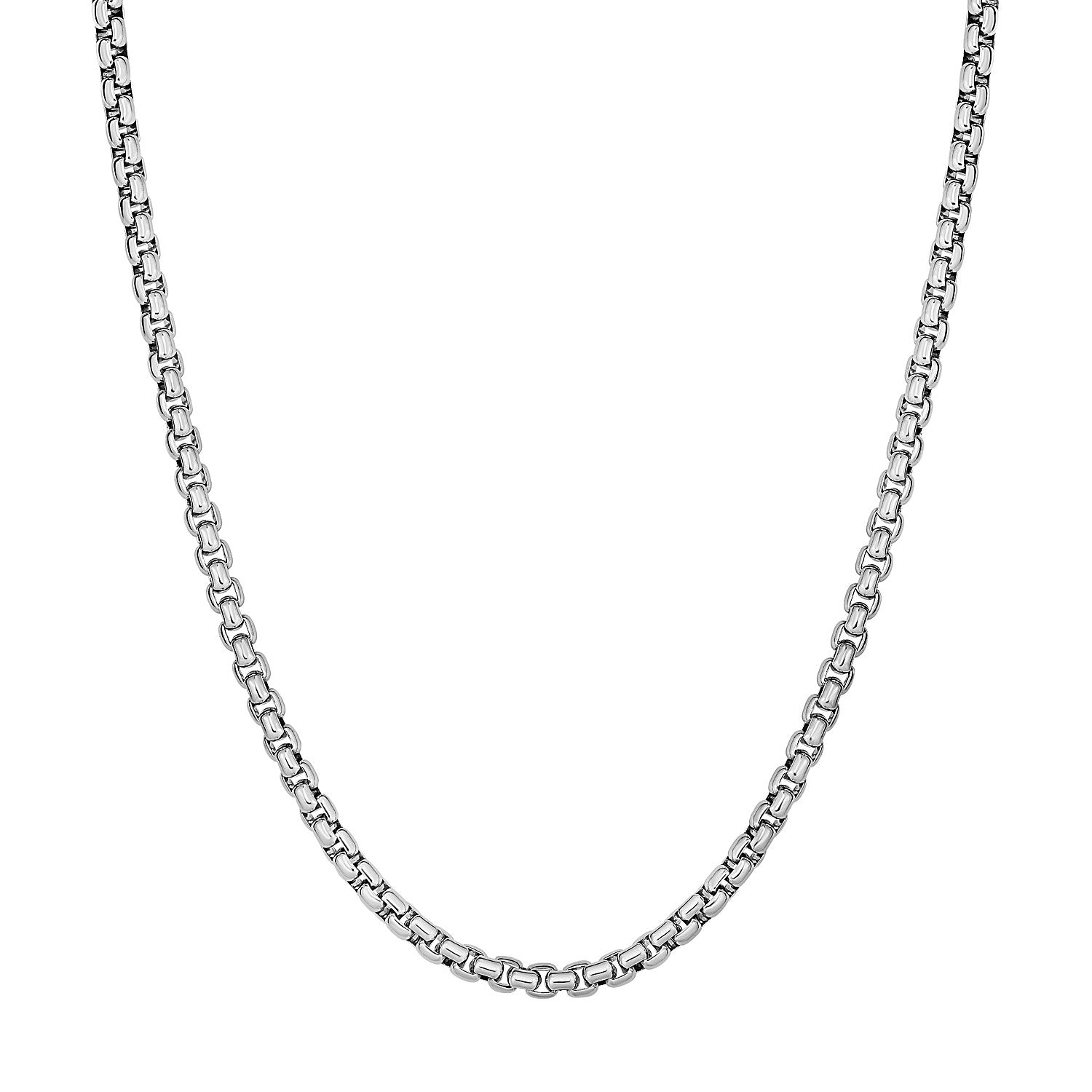 Sterling silver rhodium-plated round box chain, 3.80 mm wide.