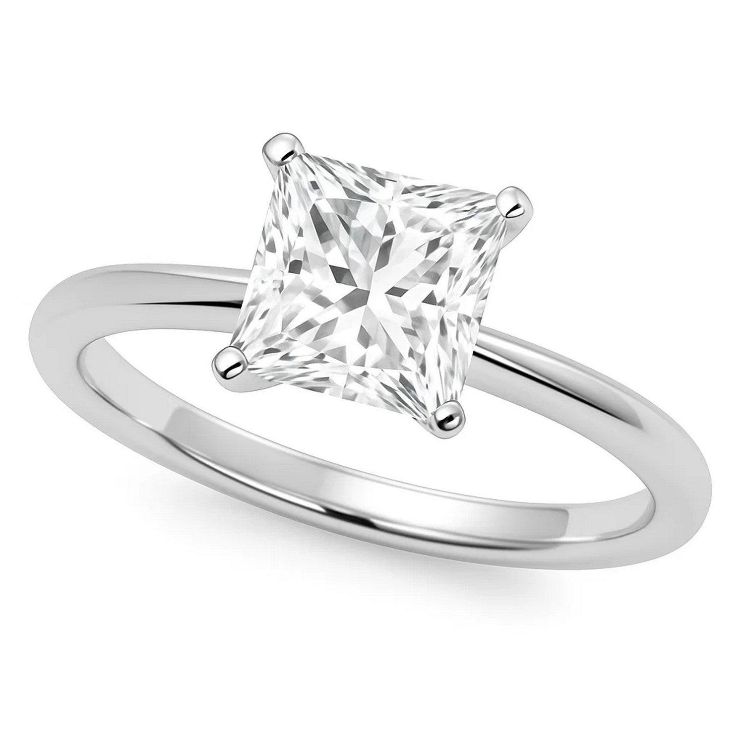 A princess-cut lab-grown diamond solitaire ring in 10K white gold.