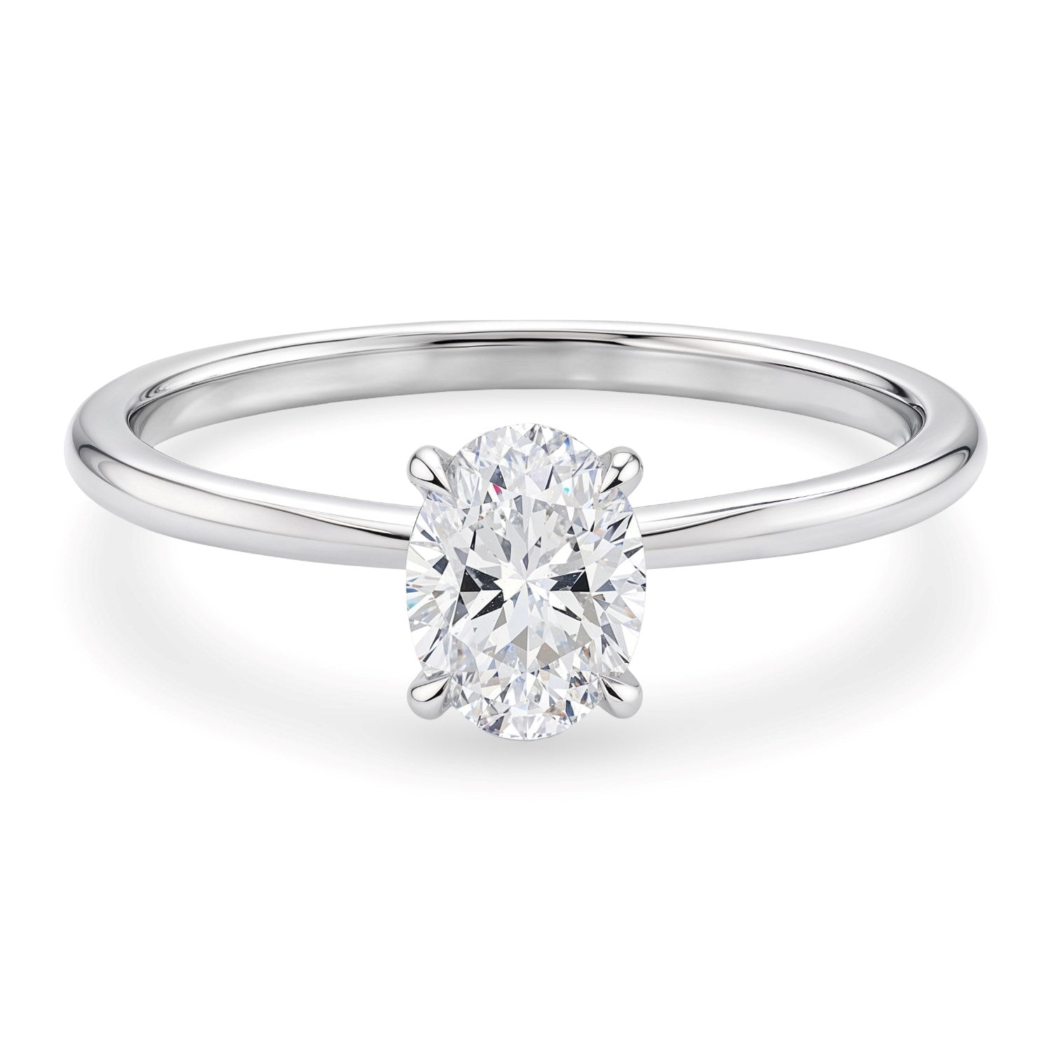 1 carat oval lab grown diamond solitaire ring in 10K white gold.