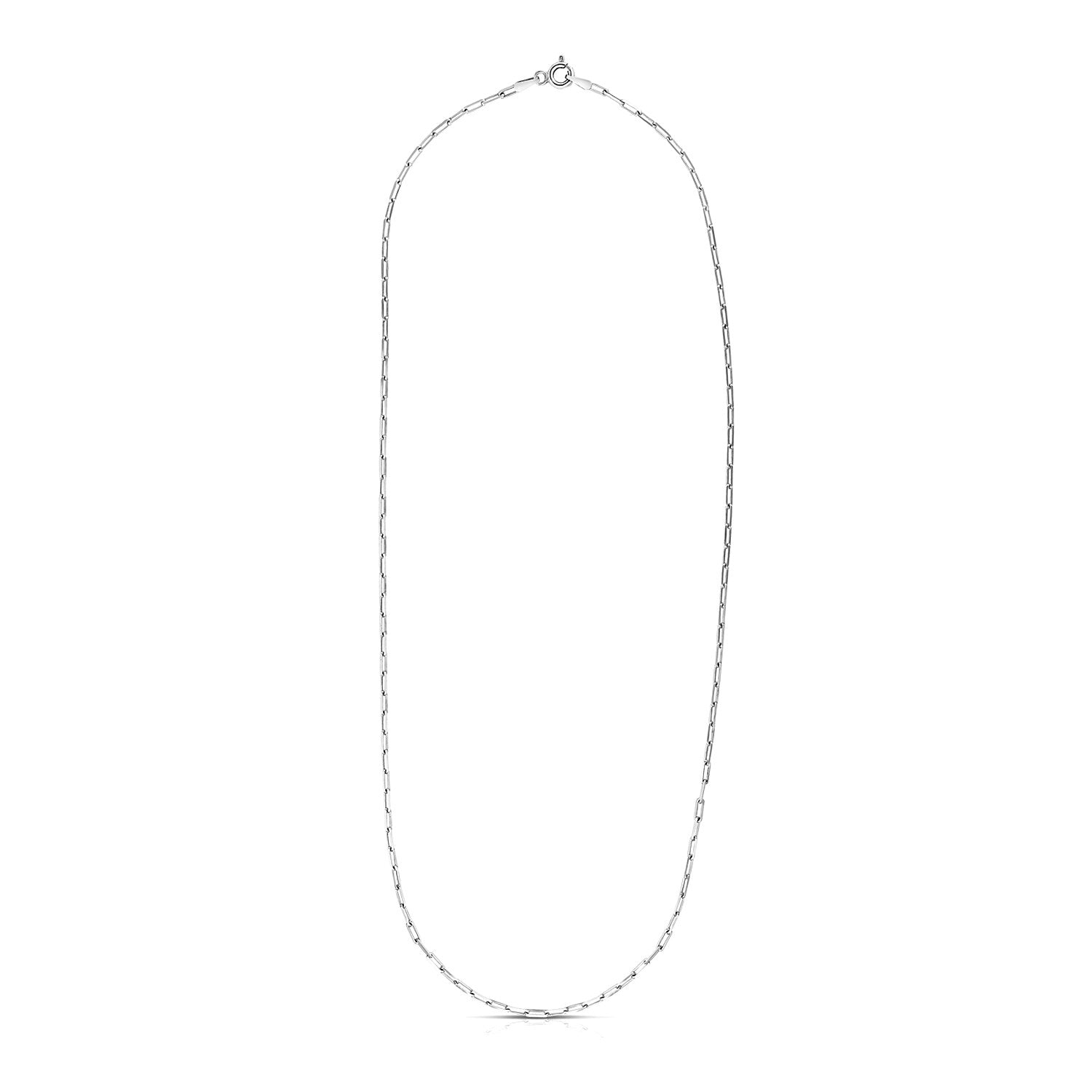 Sterling silver rhodium-plated paperclip chain with a spring ring clasp.