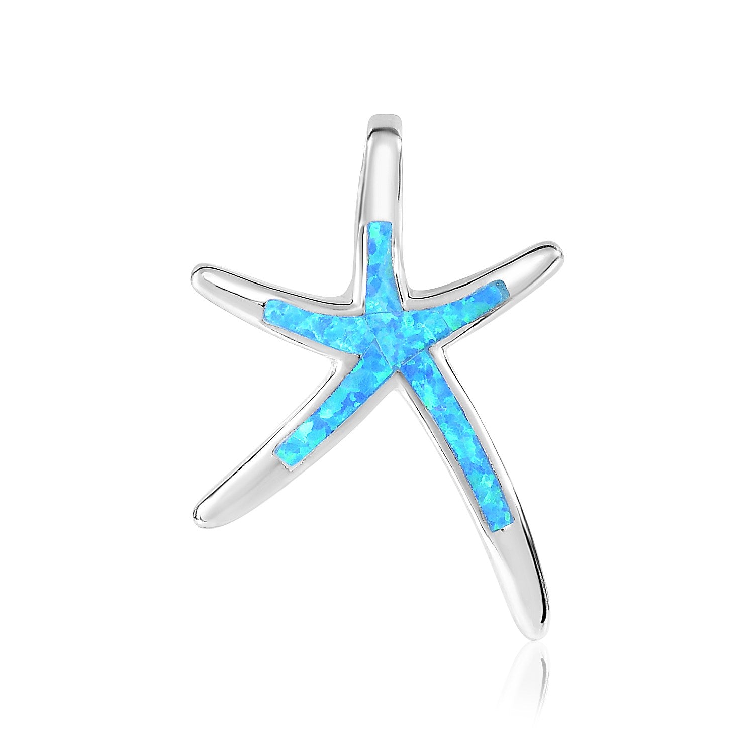 Sterling silver starfish pendant with blue created opal inlay.
