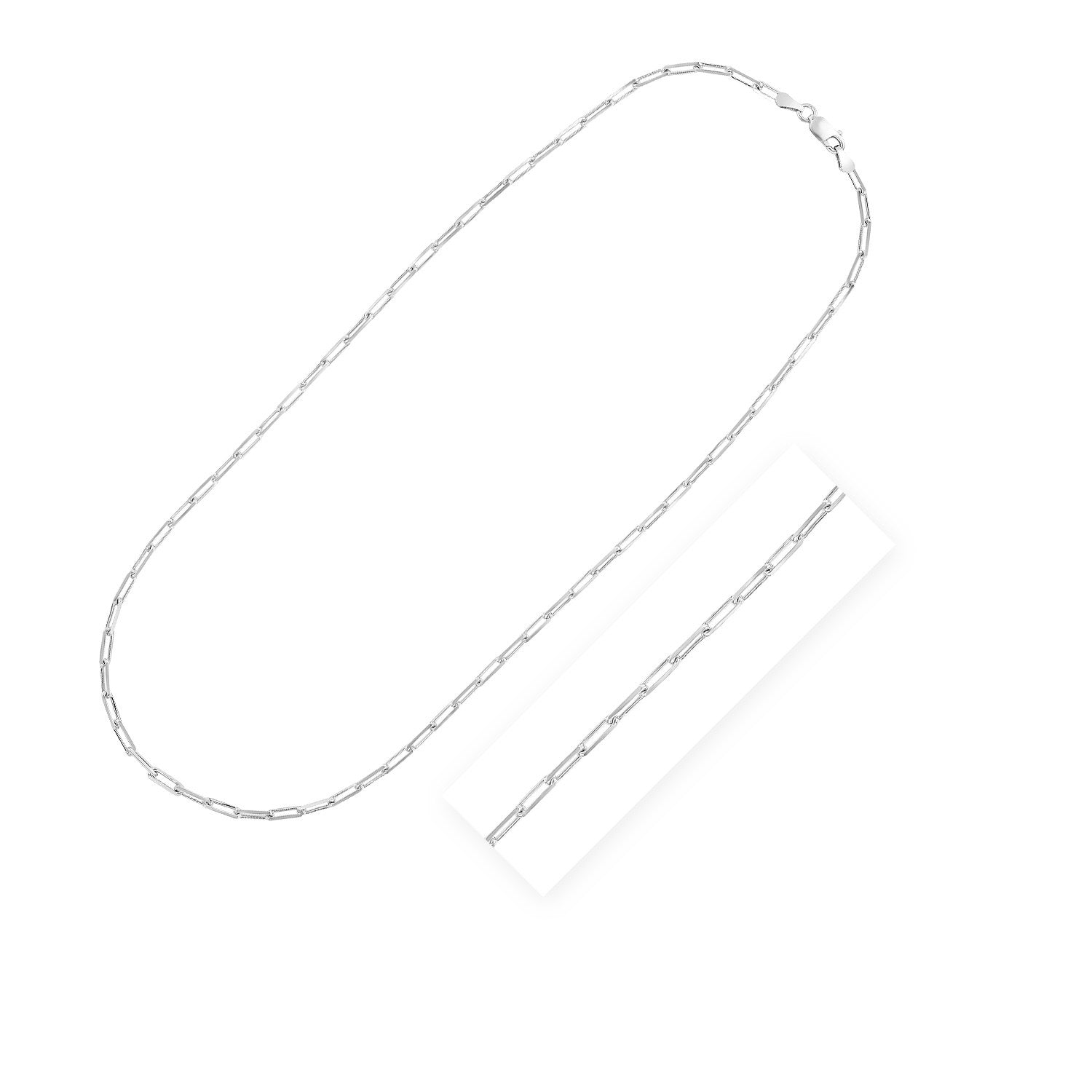 A rhodium-plated sterling silver paperclip chain with a lobster clasp.