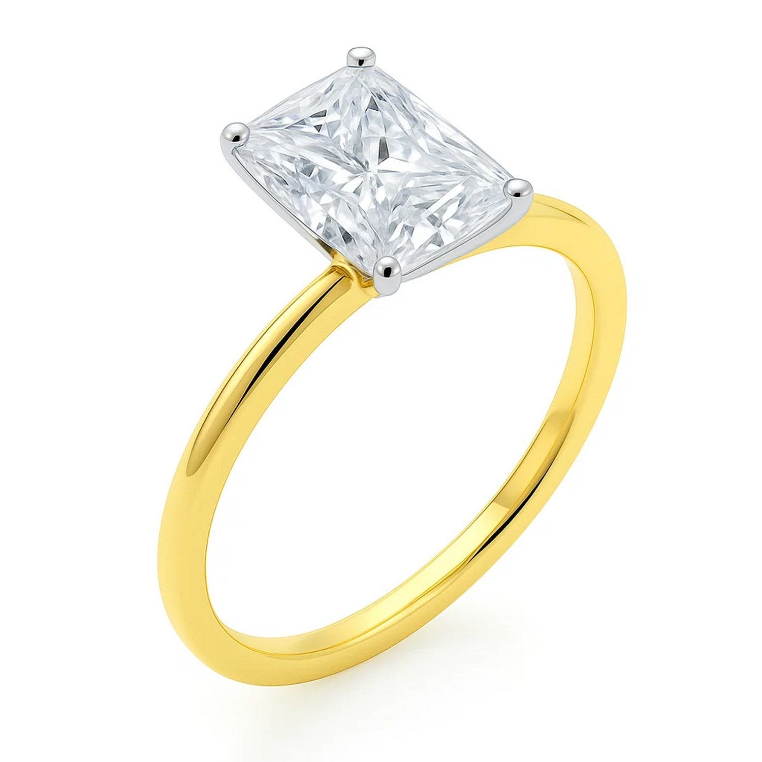 A radiant lab-grown diamond solitaire ring in 10K yellow gold.
