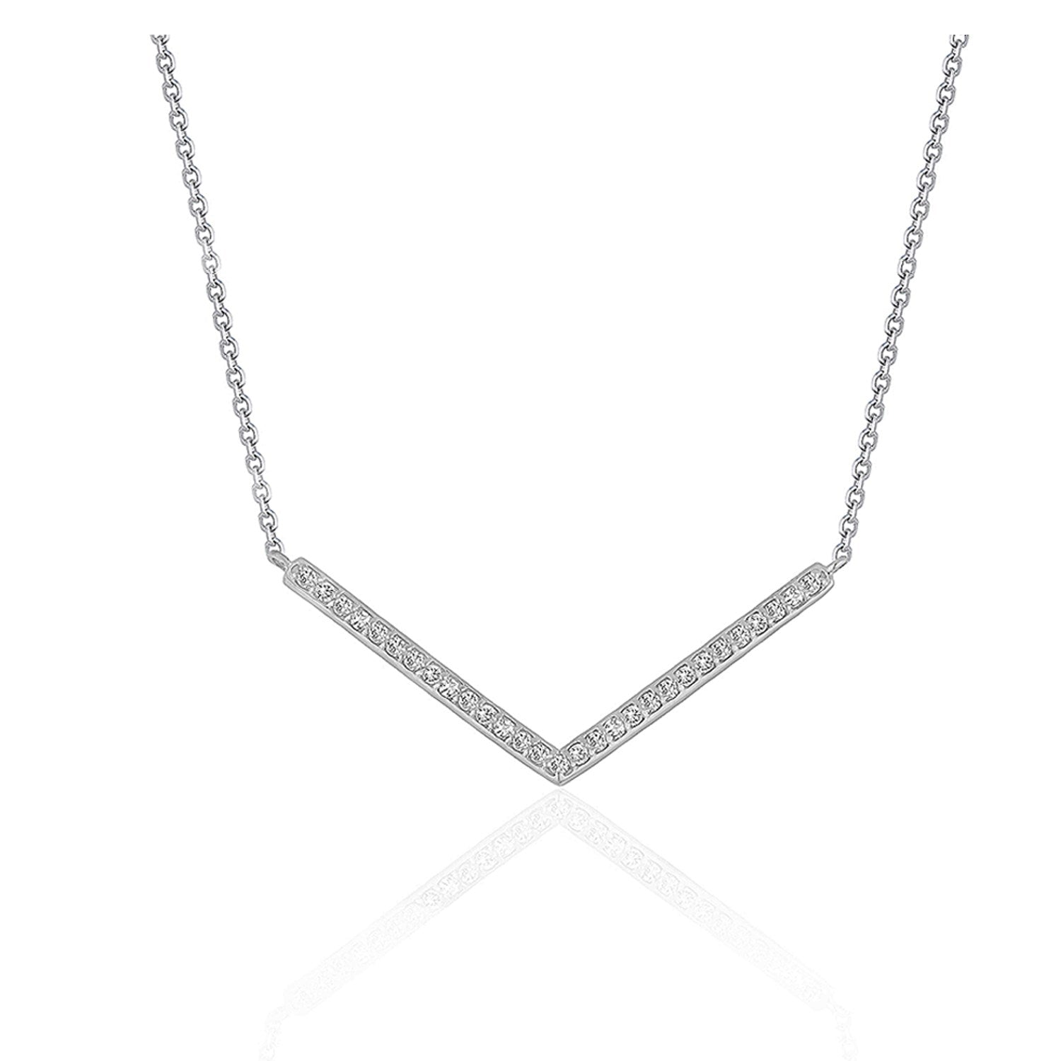 Diamond chevron pendant in 14k white gold on a cable chain.