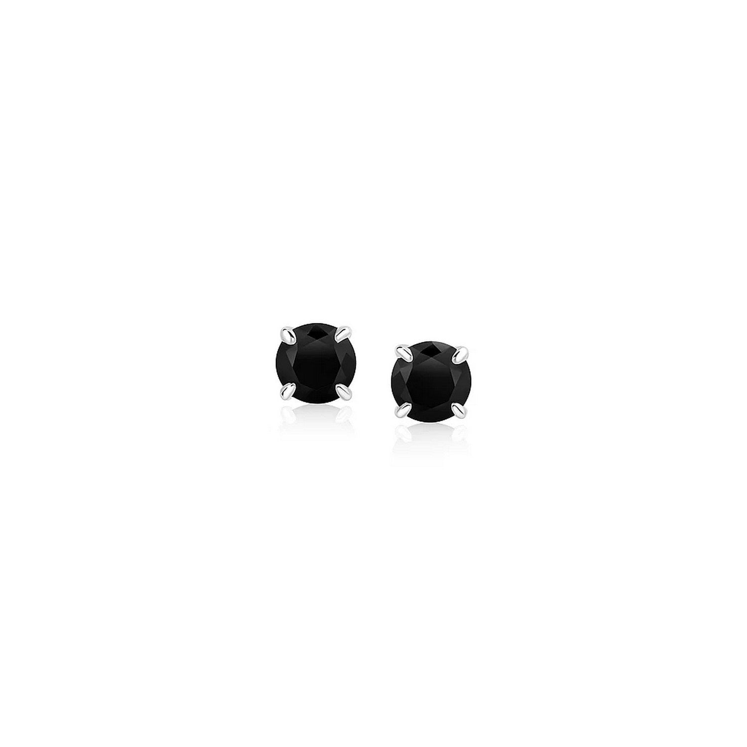 Two 14k white gold stud earrings with 4mm round black cubic zirconia.