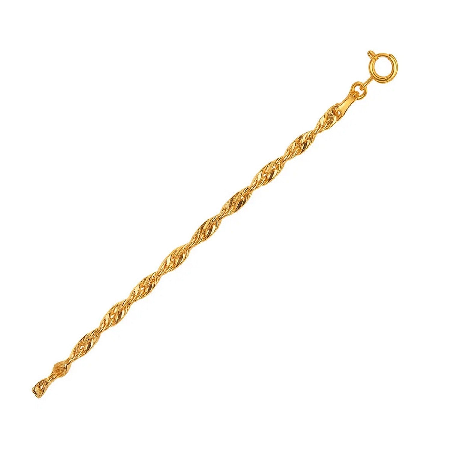 10k yellow gold Singapore bracelet with a spring ring clasp.
