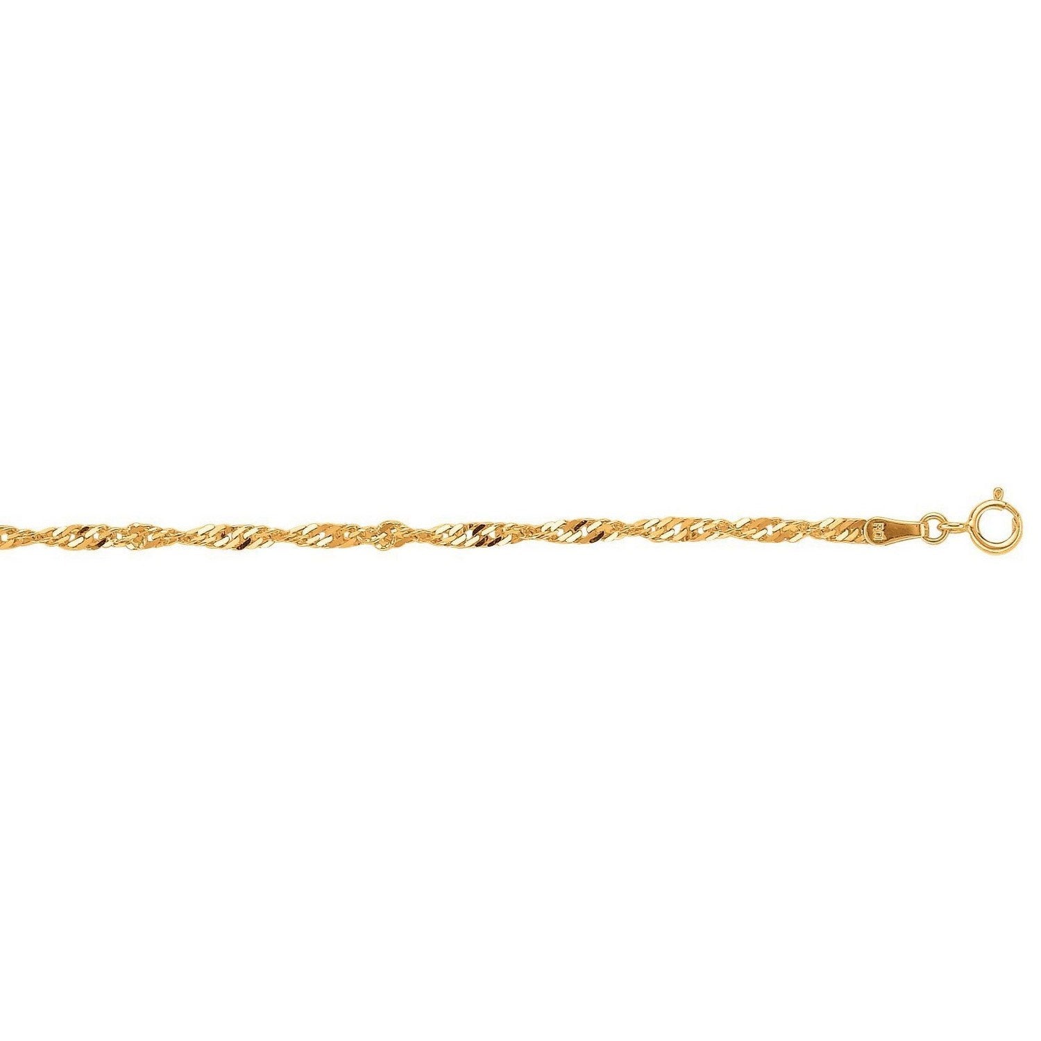 A 10k yellow gold Singapore bracelet with a spring ring clasp.